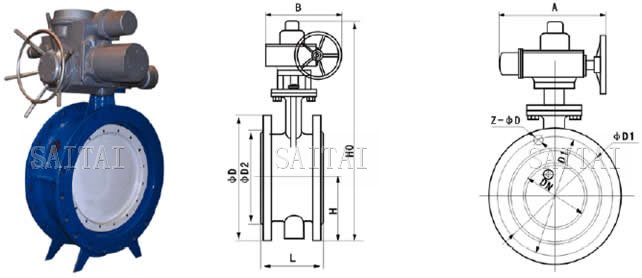 D942X软密封电动法兰蝶阀外形尺寸图