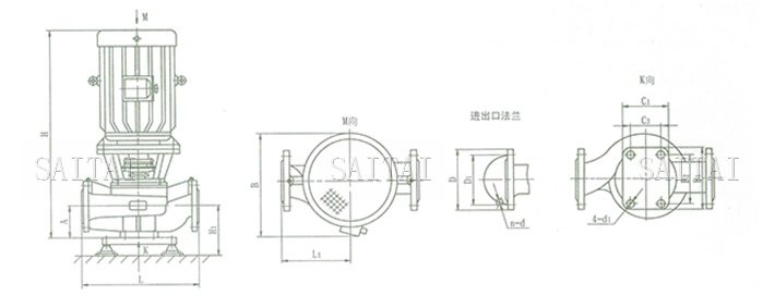 ISGB、IRGB系列管道泵产品外形图及安装尺寸